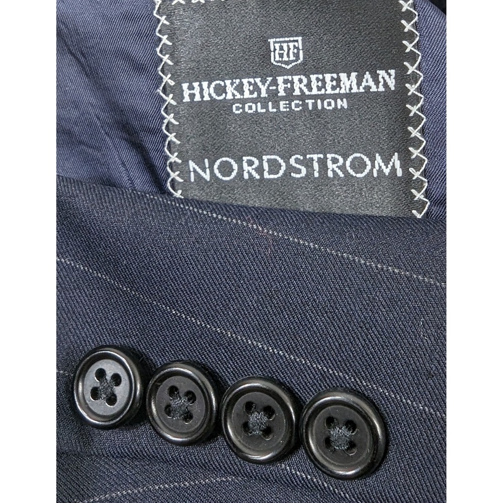 Mens Hickey Freeman Blazer Sport Jacket Wool 44R Button Pin Stripe Dark Blue